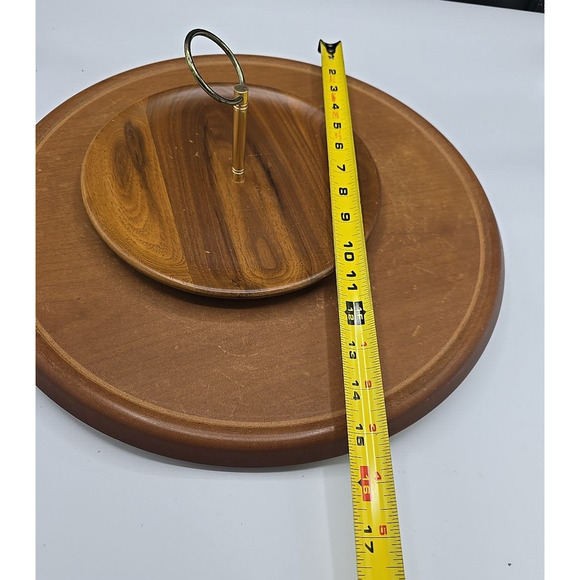 MCM Wooden Lazy Susan Cottagecore Serving Round Spinning Turntable Tray 15" - Picture 4 of 5